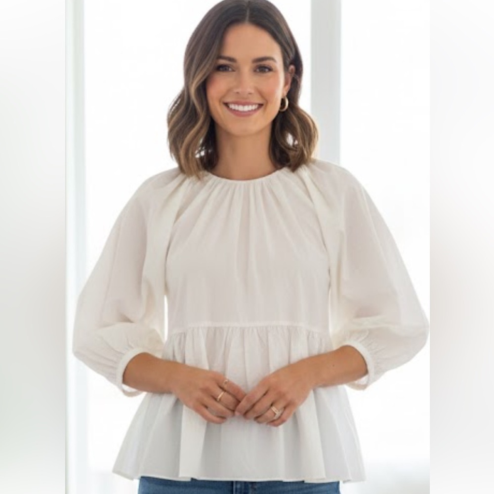 Pomander Place Cream Blouse with Puff Sleeves